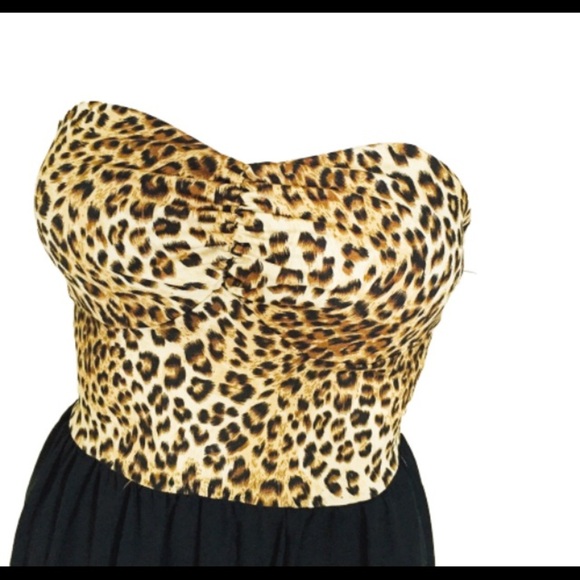 FOREIGN EXCHANGE Animal Print Strapless Bandeau Dress With Hi Lo Fit Black Small - Picture 5 of 9